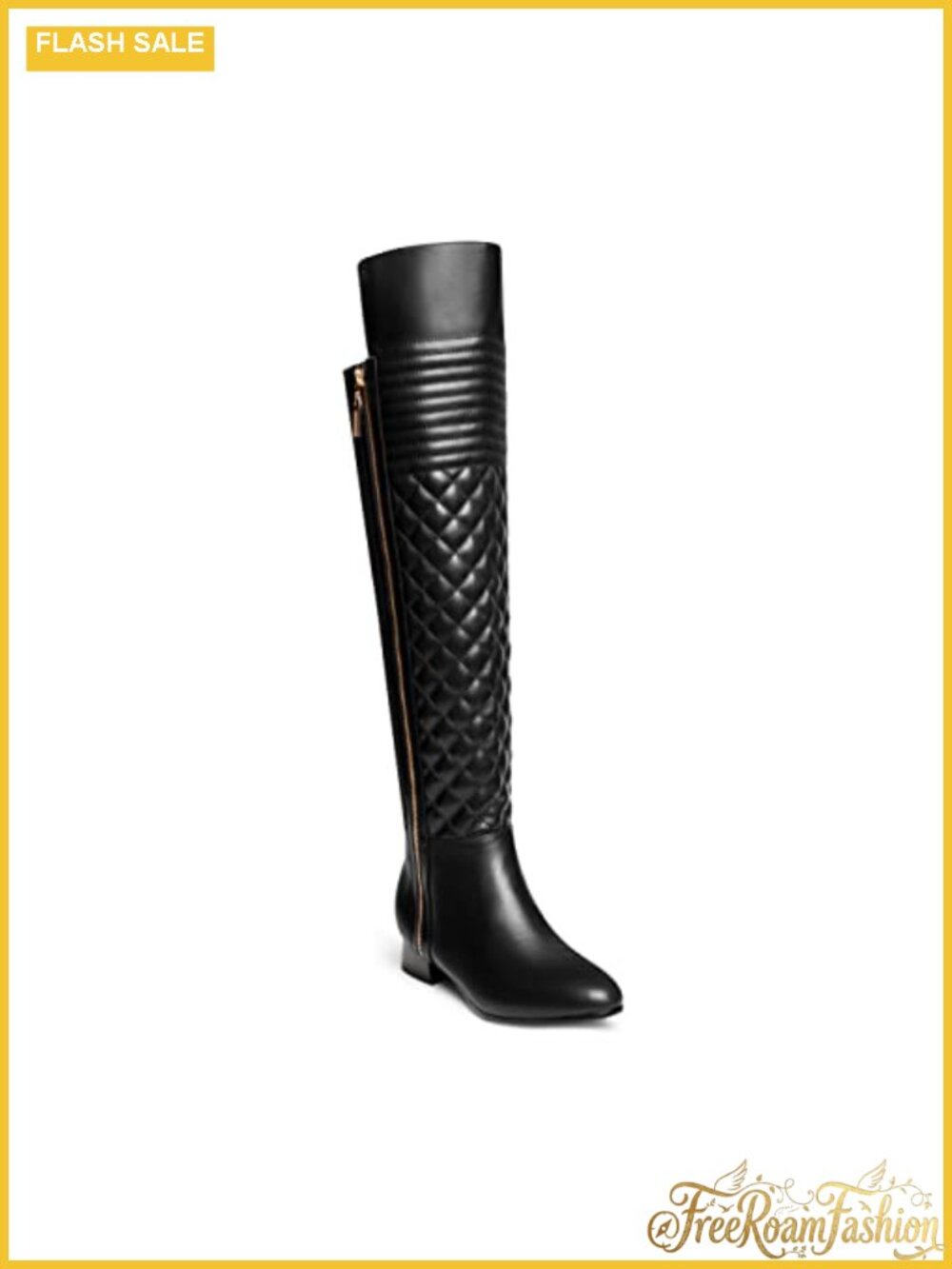 Quilt Front Over The Knee Boots Stretch Rear Shaft Faux Leather